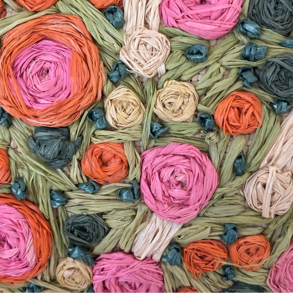 Ann Taylor Roses Raffia Clutch/Purse Vintage 1990’s Pink Orange Green Crossbody - Picture 3 of 9